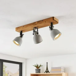 Lindby Spot Mitis, 50 cm, 3-lamps, grijs, hout, beton, GU10