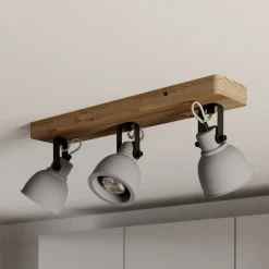 Lindby Spot Mitis, 50 cm, 3-lamps, grijs, hout, beton, GU10