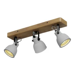 Lindby Spot Mitis, 50 cm, 3-lamps, grijs, hout, beton, GU10