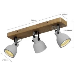 Lindby Spot Mitis, 50 cm, 3-lamps, grijs, hout, beton, GU10
