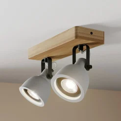 Lindby Spot Mitis, 30 cm, 2-lamps, grijs, hout, beton, GU10