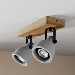 Lindby Spot Mitis, 30 cm, 2-lamps, grijs, hout, beton, GU10