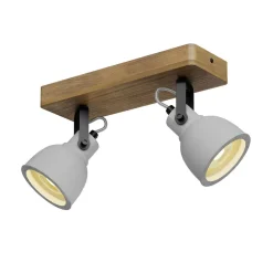Lindby Spot Mitis, 30 cm, 2-lamps, grijs, hout, beton, GU10