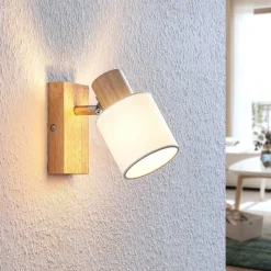 Lindby Spot Wanessa, hout, wit, E14, 14 cm, verstelbaar