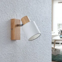 Lindby Spot Wanessa, hout, wit, E14, 14 cm, verstelbaar