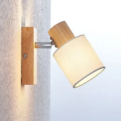 Lindby Spot Wanessa, hout, wit, E14, 14 cm, verstelbaar