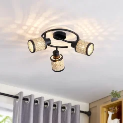 Lindby spot Yaelle, Ø 30 cm, 3-lamps, rotan, zwart, E27