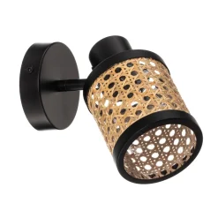 Lindby Spot Yaelle, Ø 10 cm, rotan, zwart, E27