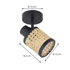 Lindby Spot Yaelle, Ø 10 cm, rotan, zwart, E27