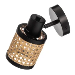 Lindby Spot Yaelle, Ø 10 cm, rotan, zwart, E27