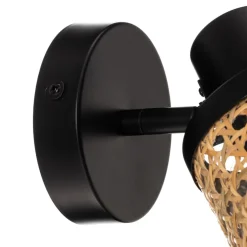 Lindby Spot Yaelle, Ø 10 cm, rotan, zwart, E27