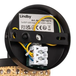 Lindby Spot Yaelle, Ø 10 cm, rotan, zwart, E27