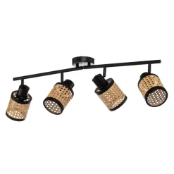 Lindby Spot Yaelle, 76 cm, 4-lamps, rotan, zwart, E27