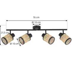 Lindby Spot Yaelle, 76 cm, 4-lamps, rotan, zwart, E27