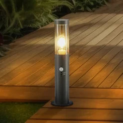 Lindby Statius sokkellamp, antraciet, ijzer, sensor, 45 cm