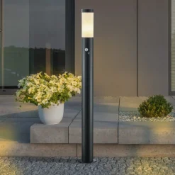 Lindby Statius tuinpadverlichting, antraciet/wit, sensor, 100cm