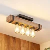 Lindby Sverina plafondlamp, 46 cm, bruin, hout, metaal