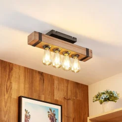 Lindby Sverina plafondlamp, 46 cm, bruin, hout, metaal