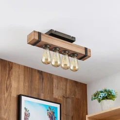 Lindby Sverina plafondlamp, 46 cm, bruin, hout, metaal