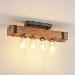 Lindby Sverina plafondlamp, 46 cm, bruin, hout, metaal