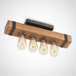Lindby Sverina plafondlamp, 46 cm, bruin, hout, metaal