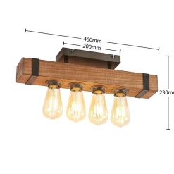 Lindby Sverina plafondlamp, 46 cm, bruin, hout, metaal