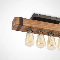 Lindby Sverina plafondlamp, 46 cm, bruin, hout, metaal