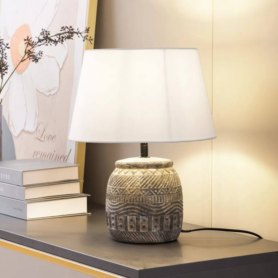 Lindby tafellamp Aelith, Ø 30 cm, grijs, keramiek, E27