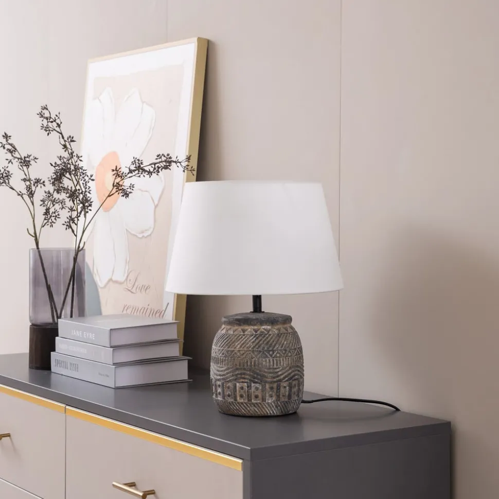 Lindby tafellamp Aelith, Ø 30 cm, grijs, keramiek, E27