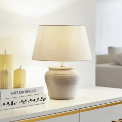 Lindby tafellamp Aelith, Ø 30 cm, wit, keramiek, E27