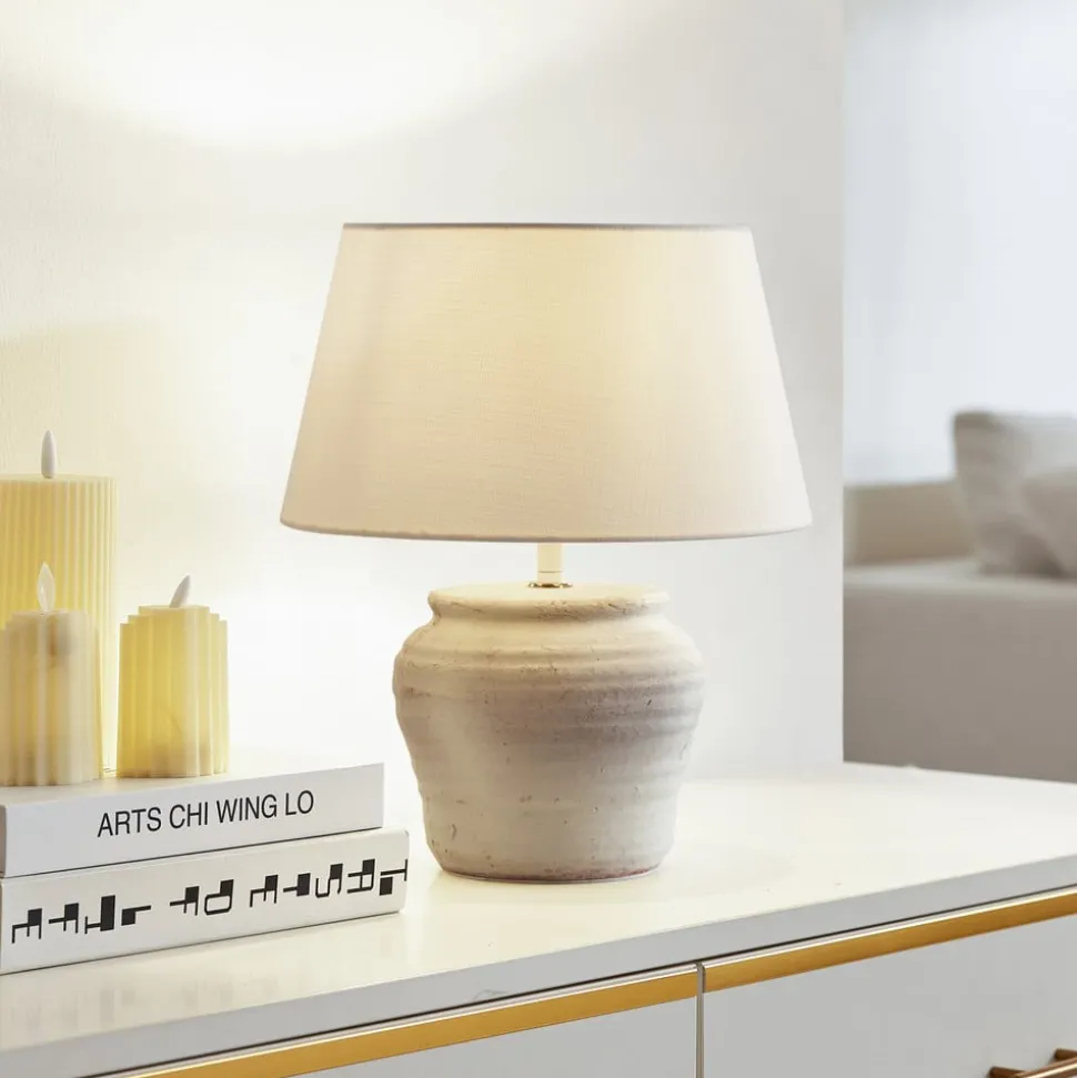 Lindby tafellamp Aelith, Ø 30 cm, wit, keramiek, E27