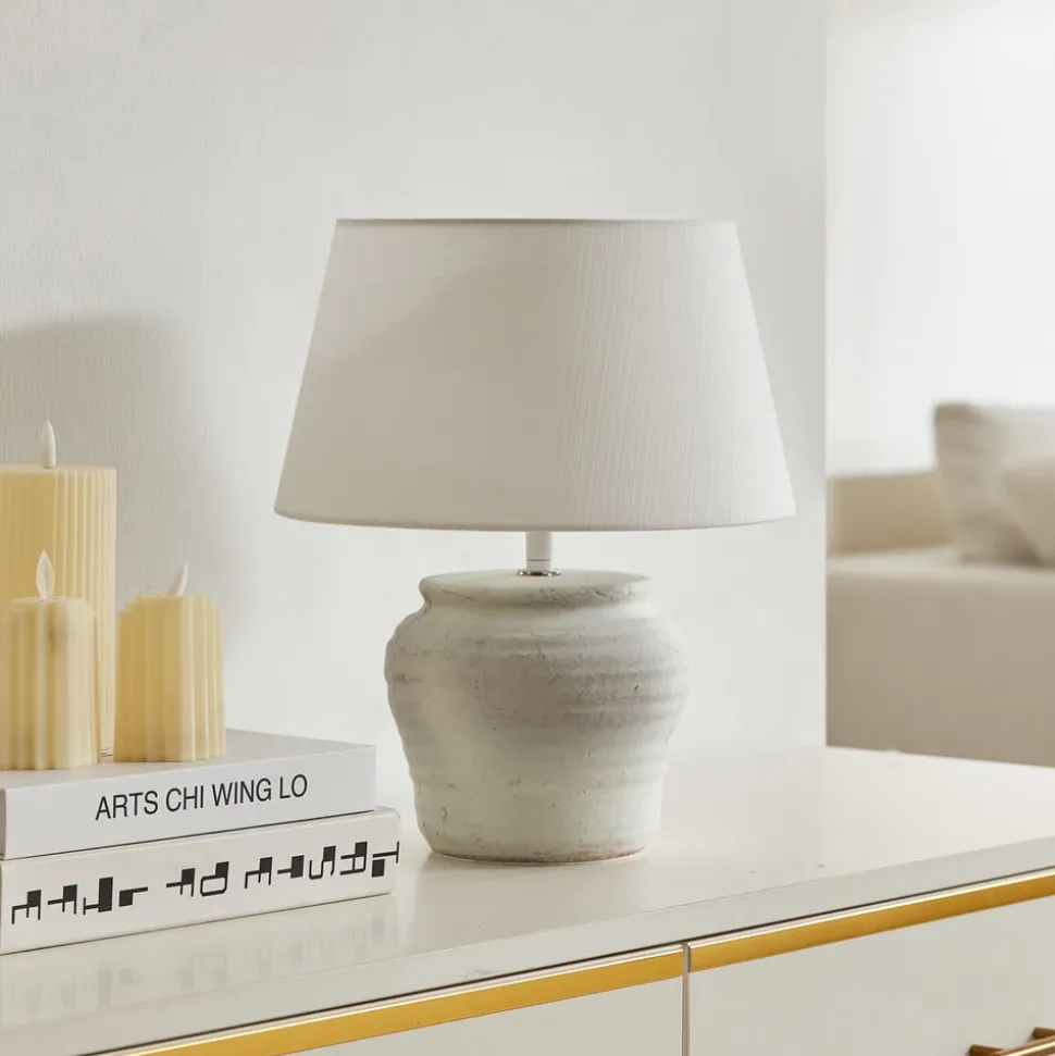 Lindby tafellamp Aelith, Ø 30 cm, wit, keramiek, E27