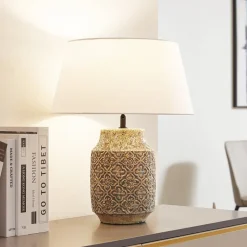 Lindby tafellamp Aelith, Ø 40 cm, bruin, keramiek, E27