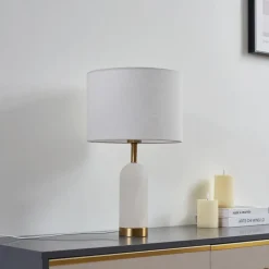 Lindby tafellamp albast, wit/goud, Ø 30 cm, marmer, E27