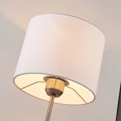 Lindby tafellamp Annatina, wit, nikkel, hoogte 48 cm, textiel