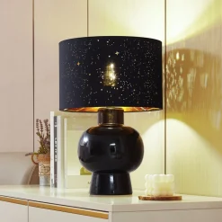 Lindby tafellamp Arved, zwart, textiel, keramiek, 46 cm