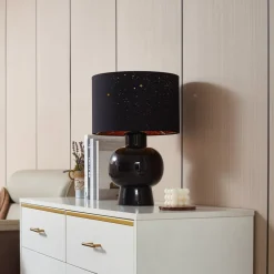 Lindby tafellamp Arved, zwart, textiel, keramiek, 46 cm