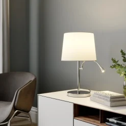 Lindby tafellamp Benjiro, wit, textiel, leeslamp, 52cm
