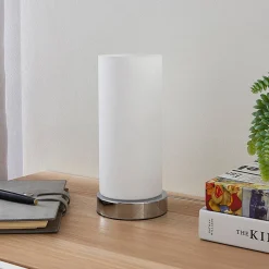 Lindby tafellamp Elianna, wit, glas, 24 cm, dimbaar, E14