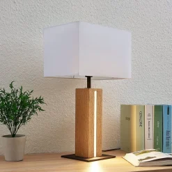 Lindby tafellamp Garry, 2-lamps, wit, hout, 53 cm, E27