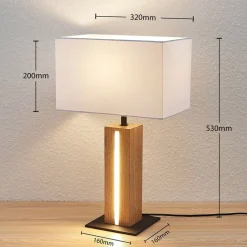 Lindby tafellamp Garry, 2-lamps, wit, hout, 53 cm, E27