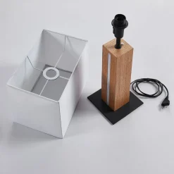 Lindby tafellamp Garry, 2-lamps, wit, hout, 53 cm, E27