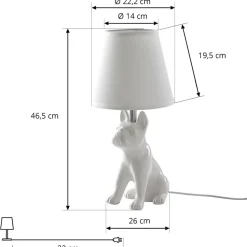 Lindby tafellamp Herry, wit, keramiek, hond, 46,5 cm hoog