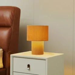 Lindby tafellamp Jone, lichtbruin, textiel, 30 cm hoog, E27