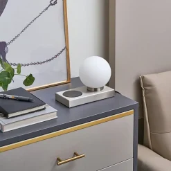 Lindby tafellamp Junis, nikkel, oplaadfunctie