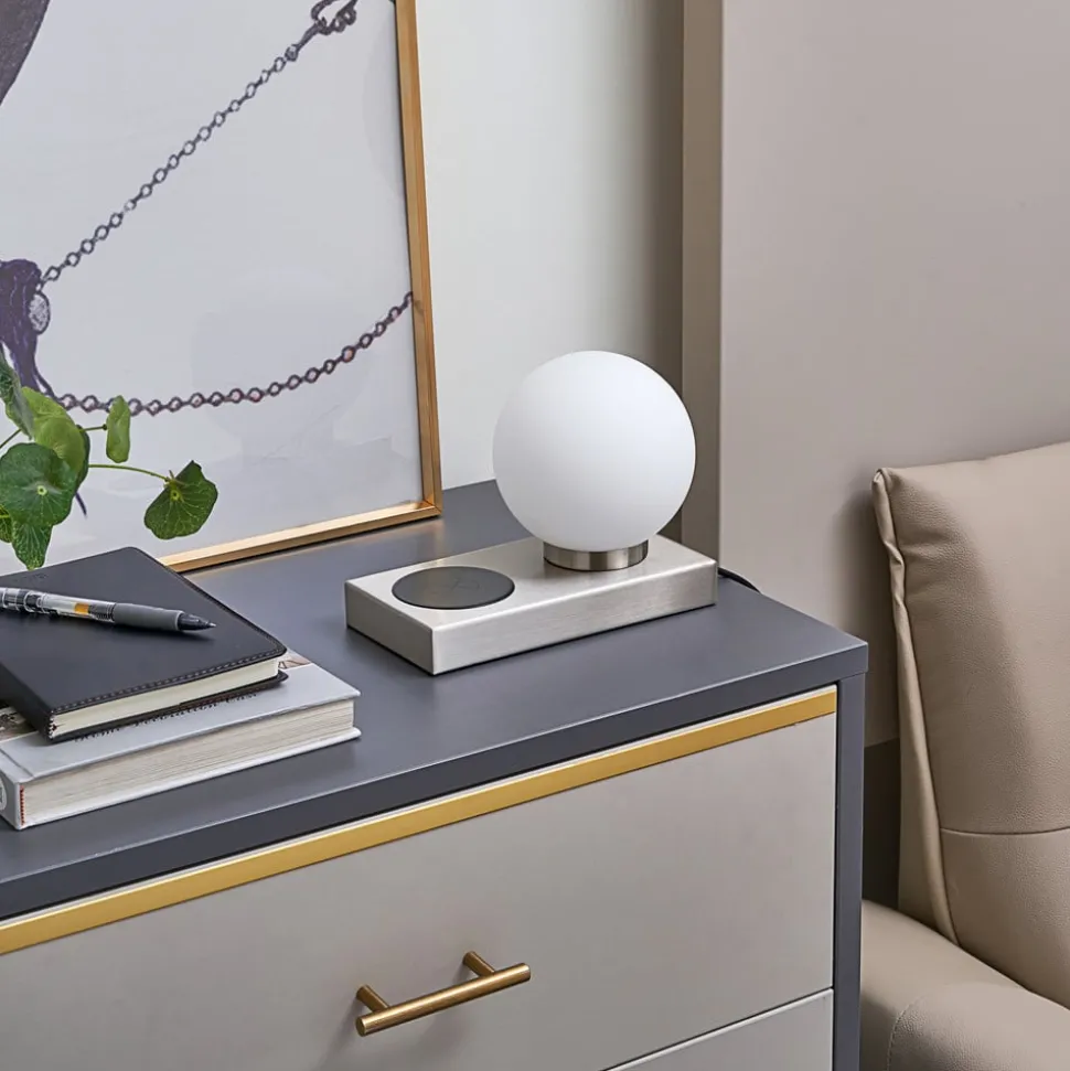 Lindby tafellamp Junis, nikkel, oplaadfunctie