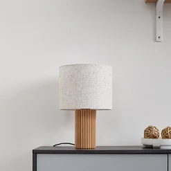 Lindby tafellamp Kimiko, hoogte 38 cm, hout, textiel