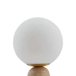 Lindby tafellamp Kirstan, beige, wit, glas, steen, 33 cm