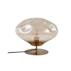 Lindby tafellamp Lelia, amber, glas, metaal, Ø 35 cm