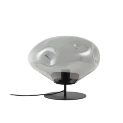 Lindby tafellamp Lelia, rookgrijs, glas, metaal, Ø 35 cm